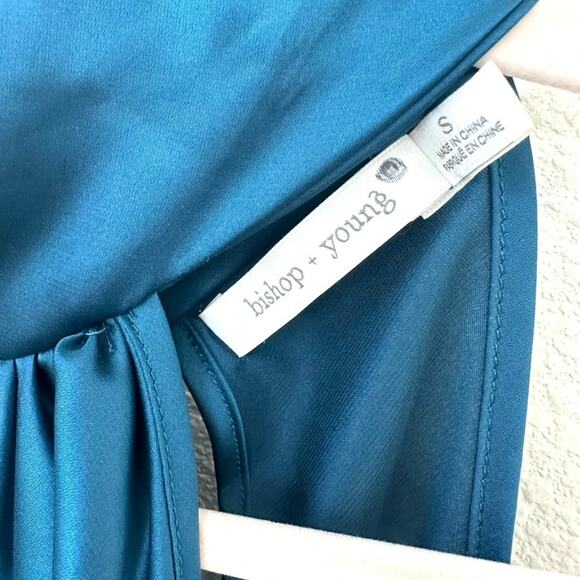 Bishop + Young Jade Blue Satin Neck Tie Halter Top - Size S - Picture 3 of 10